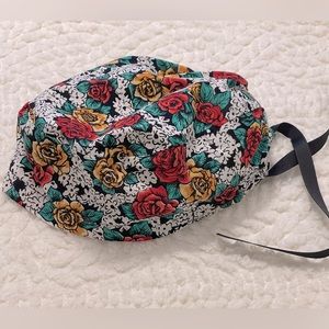 Surgical Scrub Cap with Floral Pattern and Black Ribbon Ties.